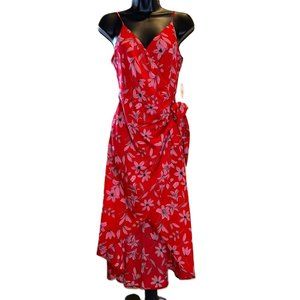 Red Floral Wrap Dress